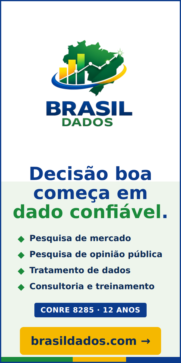 Brasil Dados: pesquisa de mercado e de opinião pública, tratamento de dados e consultoria. CONRE 8285.